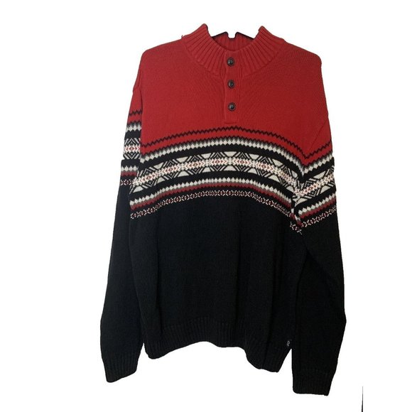 Chaps Sweater Mens XXL Red Black Mock Neck Knitted Long Sleeves Mock Neck - Picture 1 of 10